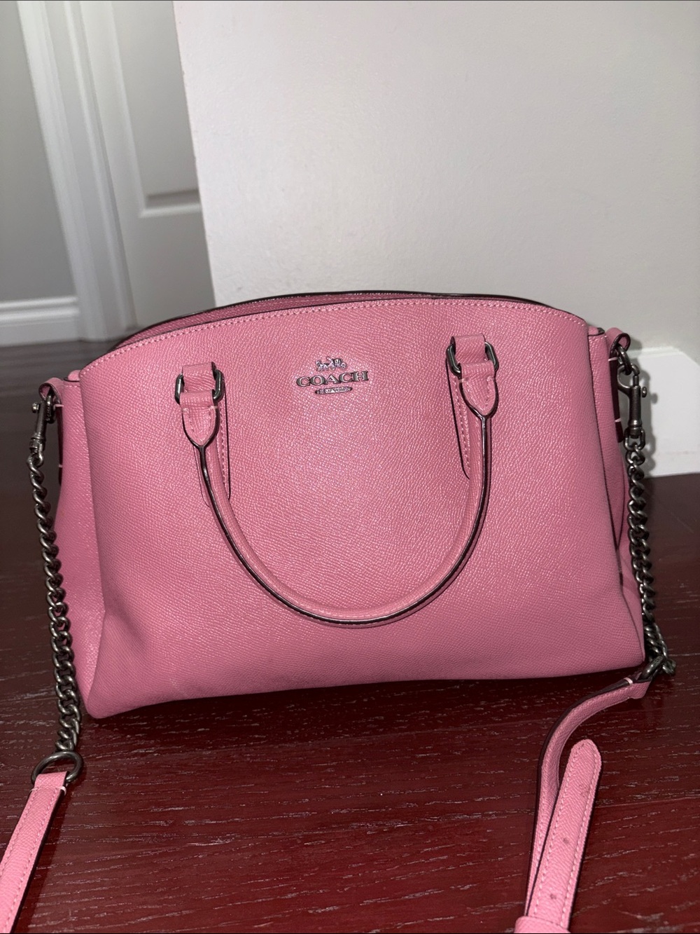 Coach Pink Leather Crossbody Satchel with Chain Strap